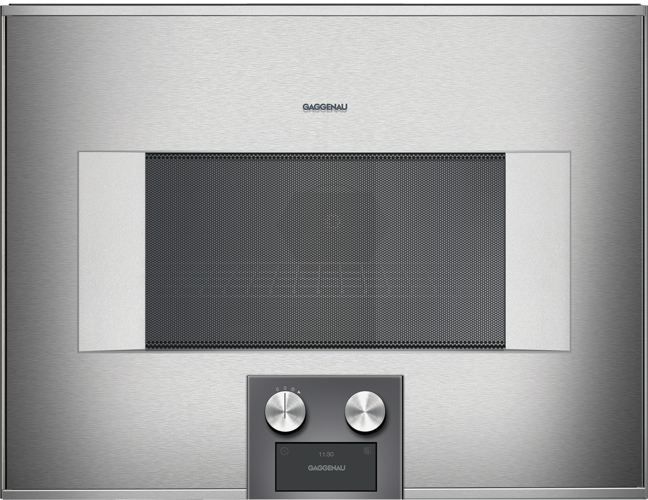 Bild von Gaggenau Mikrowellen-Backofen BM455110 Serie 400 Edelstahl hinterlegte Vollglastür Linksanschlag Bedienung unten