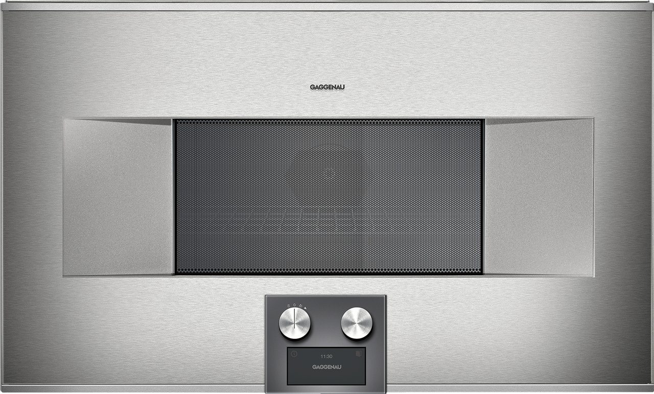 Bild von Gaggenau Mikrowellen-Backofen BM484110 Serie 400 Edelstahl hinterlegte Vollglastür Breite 76 cm Rechtsanschlag Bedienung unten