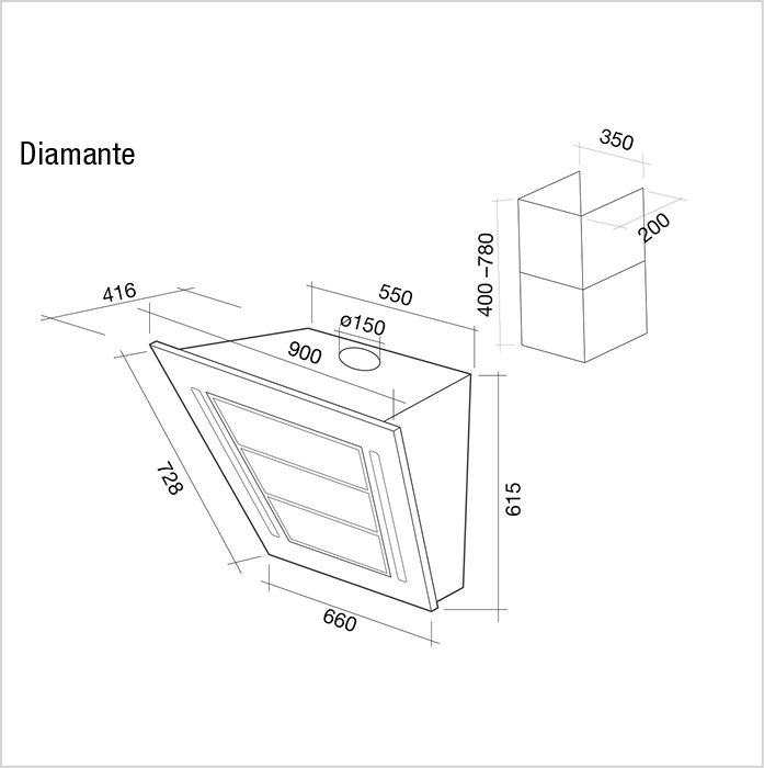 Bild von Fors DIAMANTE 90 Dunstabzugshaube Einbau Edelstahl