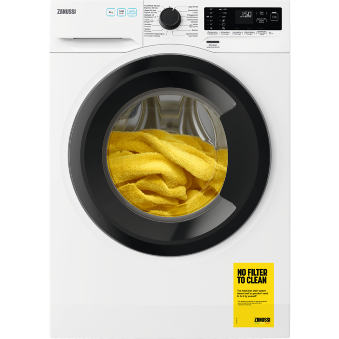 Bild von Zanussi ZWF8401 Frontlader Freistehend links Energieeffizienz C Weiss 
