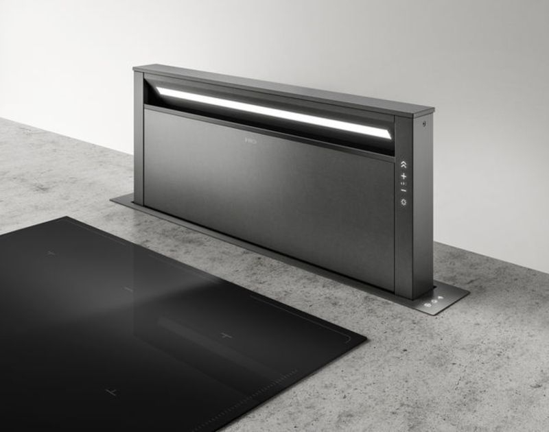 Bild von ELICA PRF0162866 GETUP CAST IRON/A/90 Downdraft Edelstahl, schwarzer Soft-Touch-Effekt + schwarzes Glas, Gusseisen-Effekt, Gusseisen-Effekt + abdeckbar Schwarzes