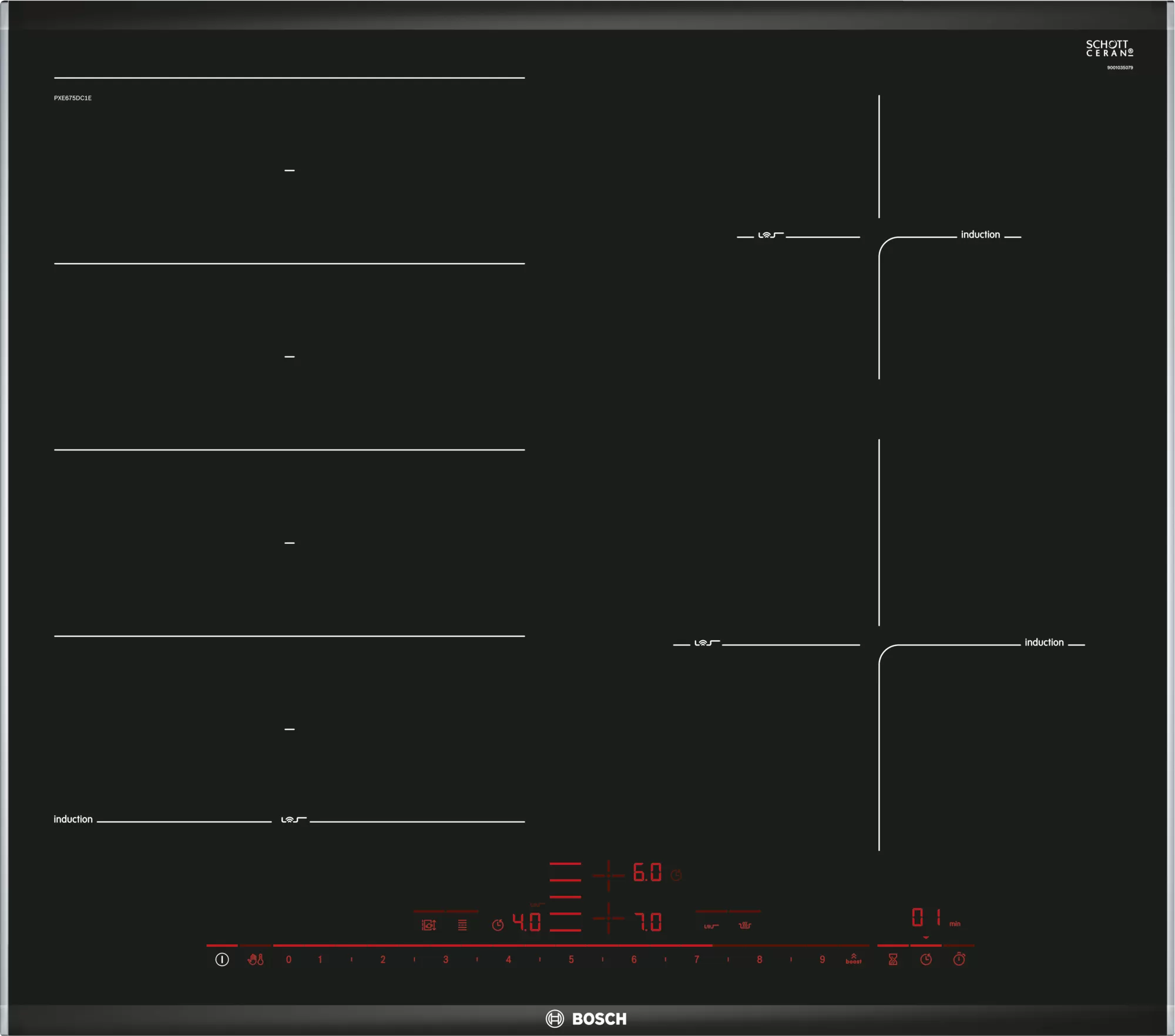 Bild von Bosch PXE675DC1E Serie 8 Induktionskochfeld 60 cm Schwarz mit Rahmen aufliegend