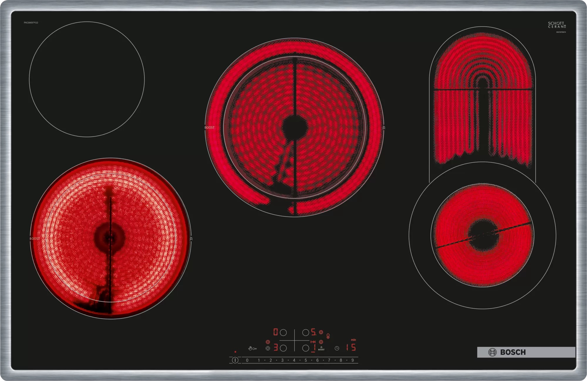 Bild von Bosch PKC845FP2C Serie 6 Elektrokochfeld 80 cm Schwarz, Mit Rahmen aufliegend