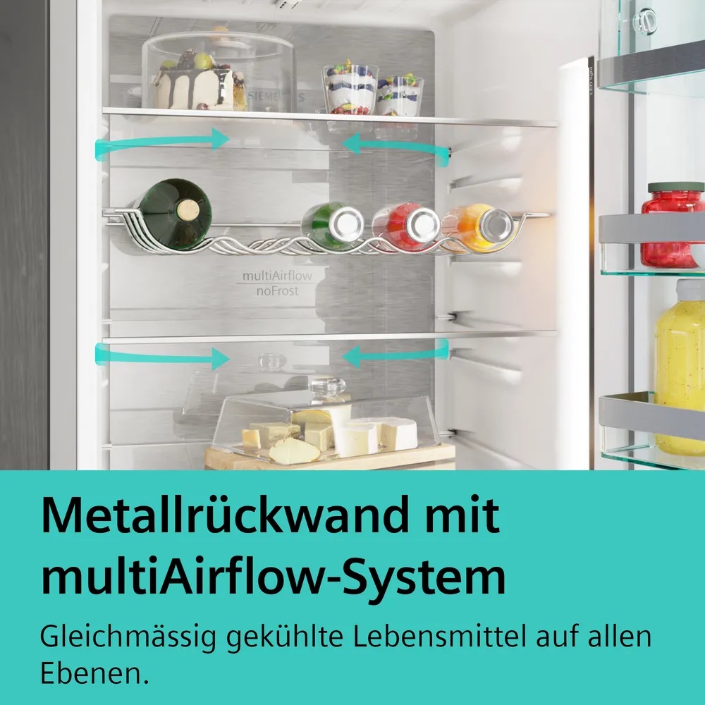 Bild von Siemens KG39NAIAT iQ500 Freistehende Kühl-Gefrier-Kombination mit Gefrierbereich unten 203 x 60 cm Gebürsteter Stahl AntiFingerprint