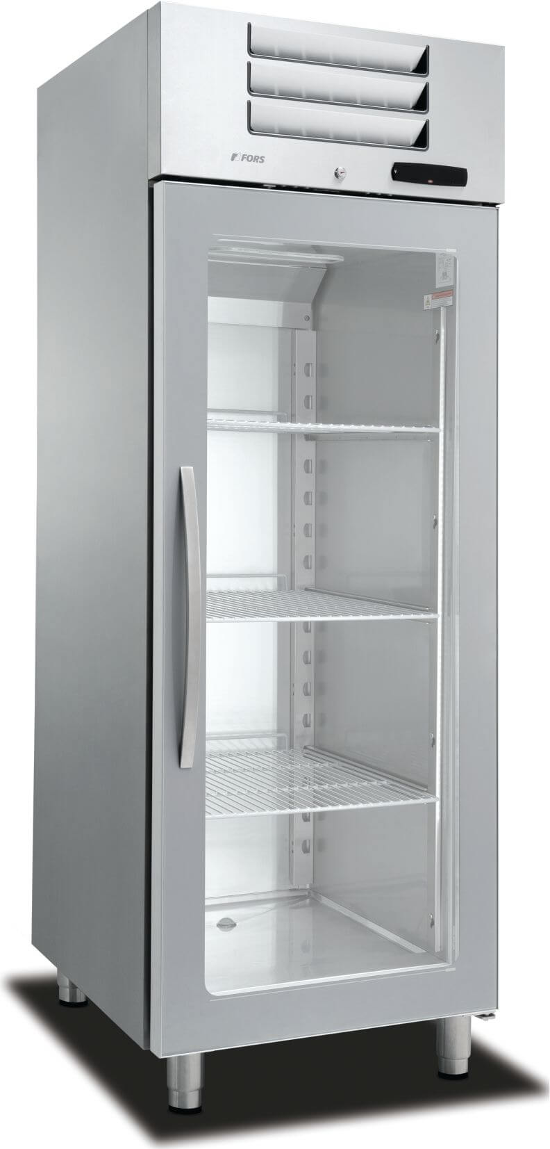 Bild von FORS GCV 700 GES Gastronomie-Kühlschrank, Glastür, Edelstahl, GN 2/1 Bandung rechts fest Edelstahl