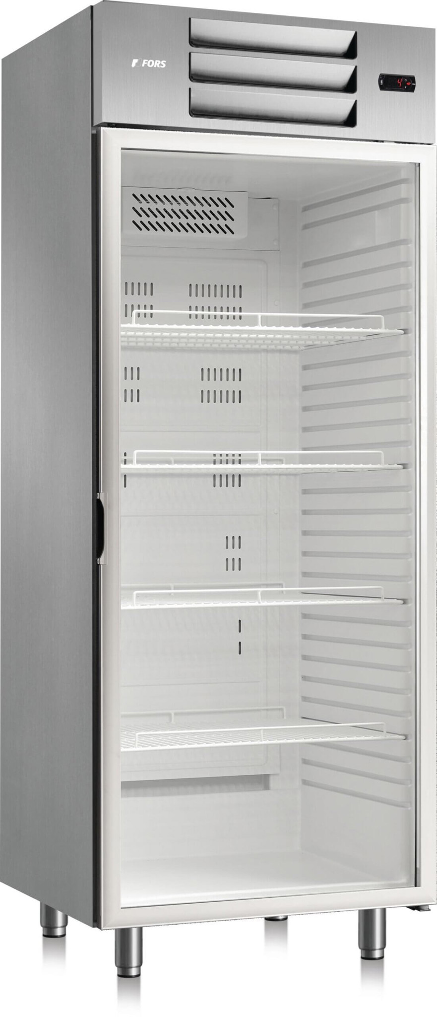Bild von FORS GCV 550 GES Gastronomie-Kühlschrank, Glastür, Edelstahl, GN 2/1 Bandung rechts fest Edelstahl