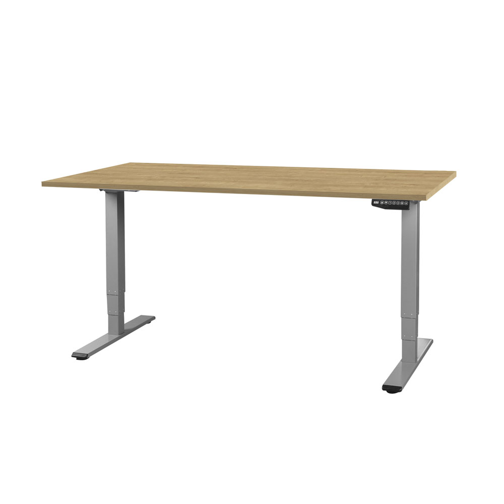 Bild von CONTINI höhenverstellbarer Bürotisch 1.6x0.8m Eiche / Gestell grau RAL 7045