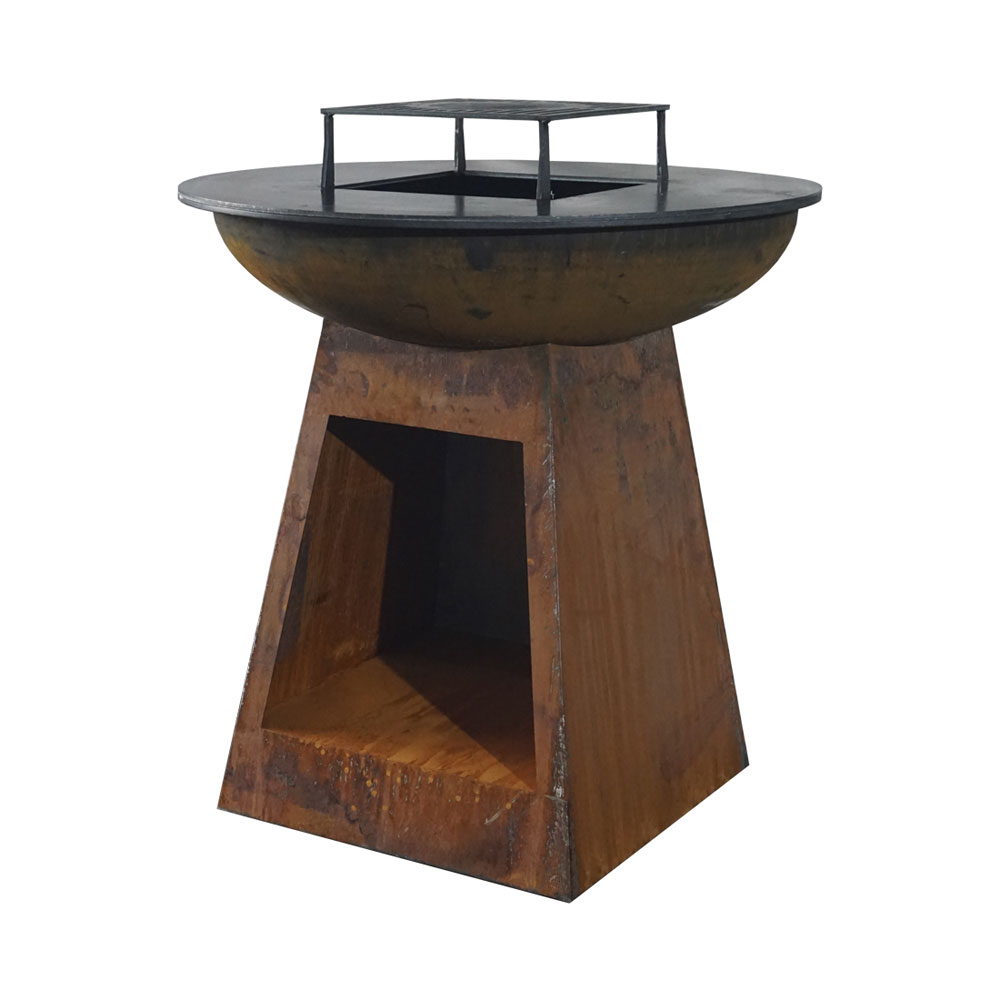 Bild von Mr.Grill Feuerschale mit Holzfach & Grillring Rusty