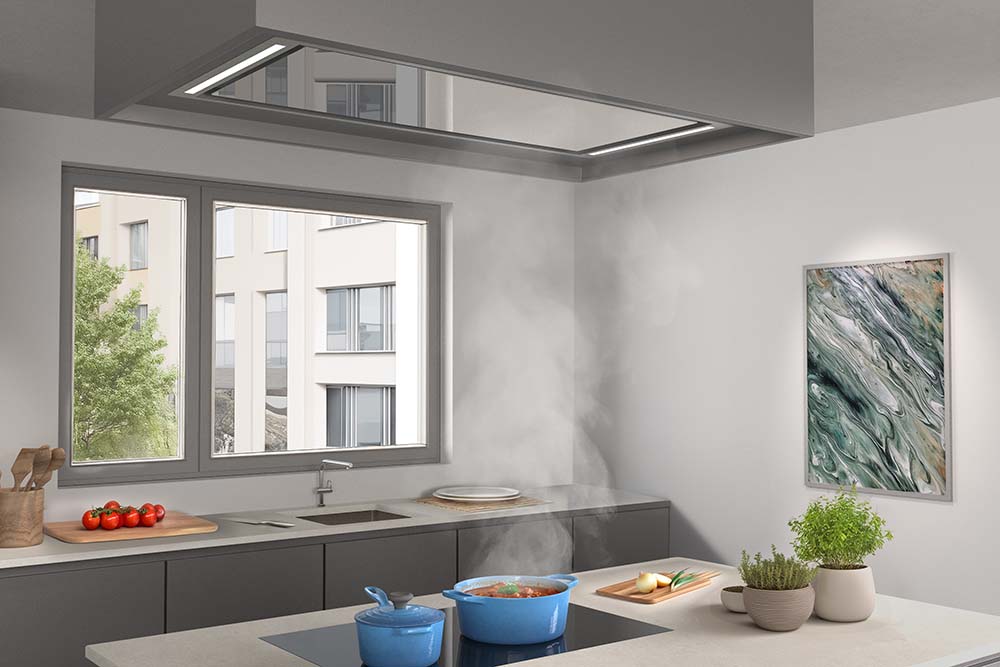 Bild von Wesco FVR-L Alto 100 Edelstahl, Glas weissalu Abluft, Deckenhaube mit Licht, Ventilator extern, 4013737-000
