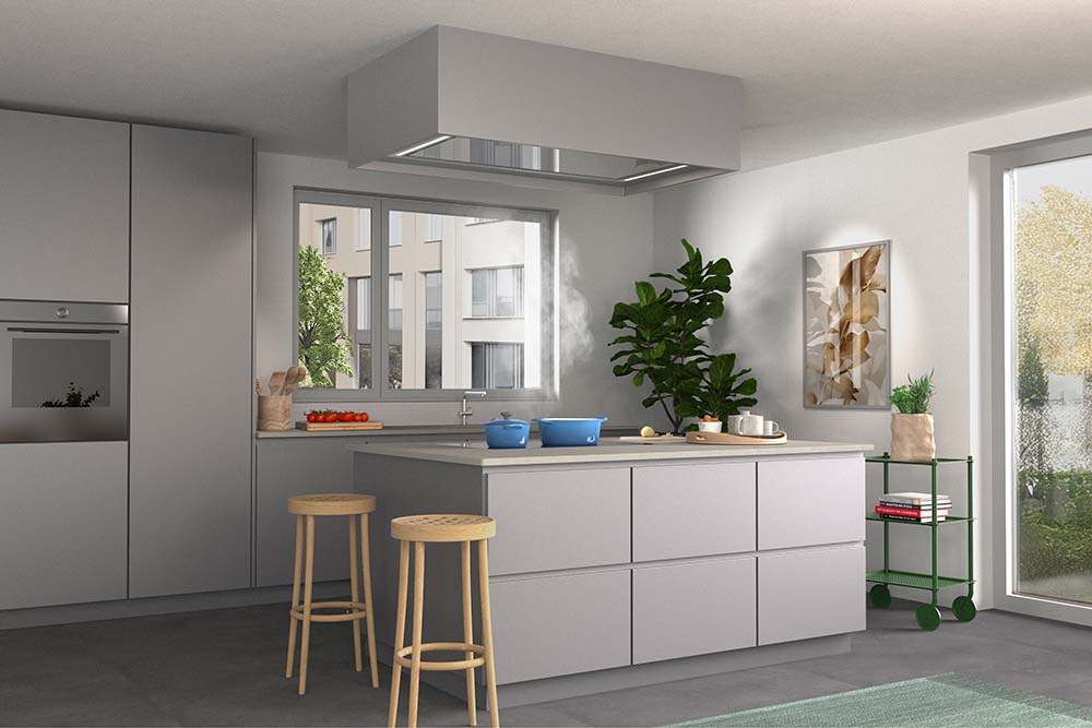 WESCO FVR-L Alto 100 Edelstahl, Glas weissalu Abluft, Deckenhaube mit Licht, Ventilator extern