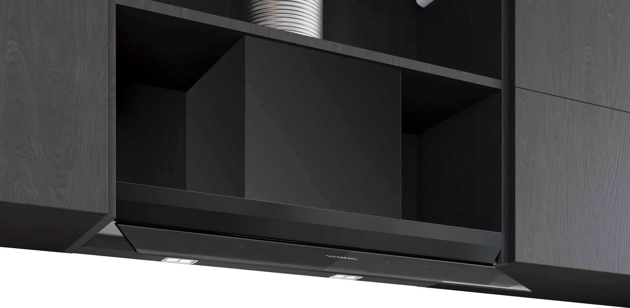 Siemens LJ87BDP60 iQ500, Integrierte Designhaube, 80 cm, Klarglas schwarz bedruckt, Mattschwarz