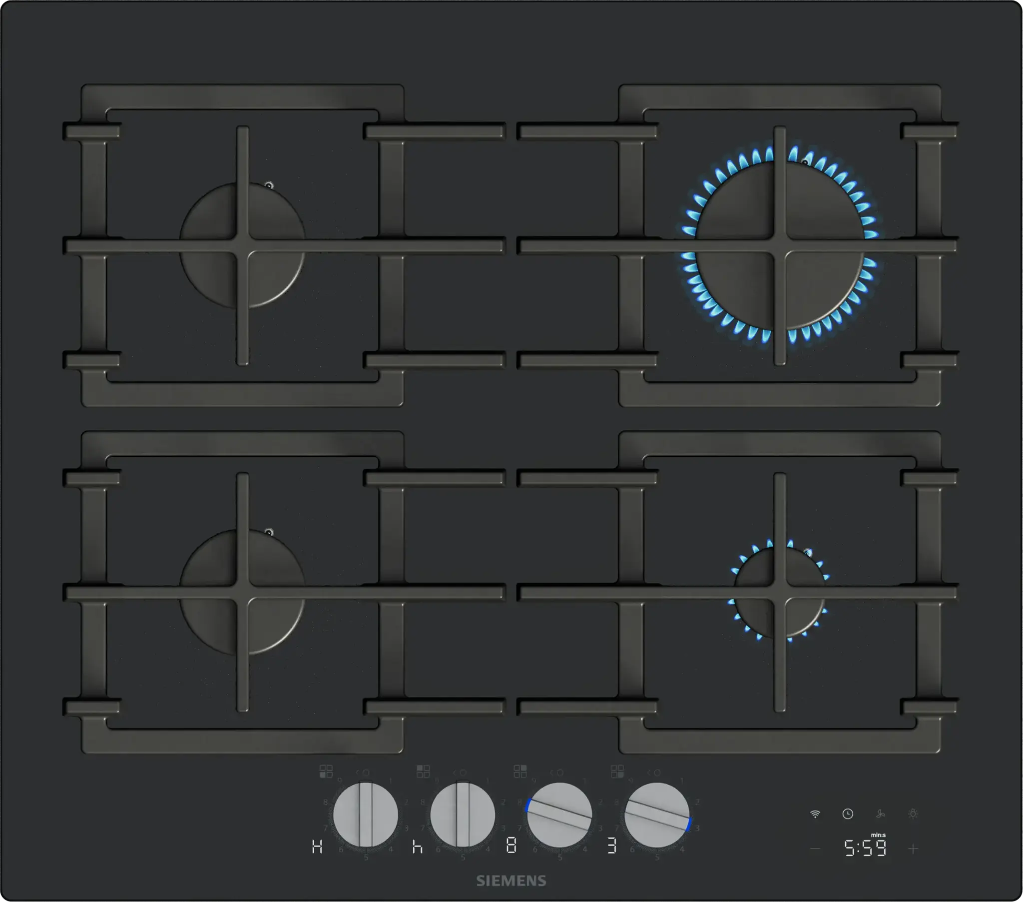 Siemens ER6A6PH40 iQ700, Gaskochfeld, 60 cm, Hartglas, Schwarz