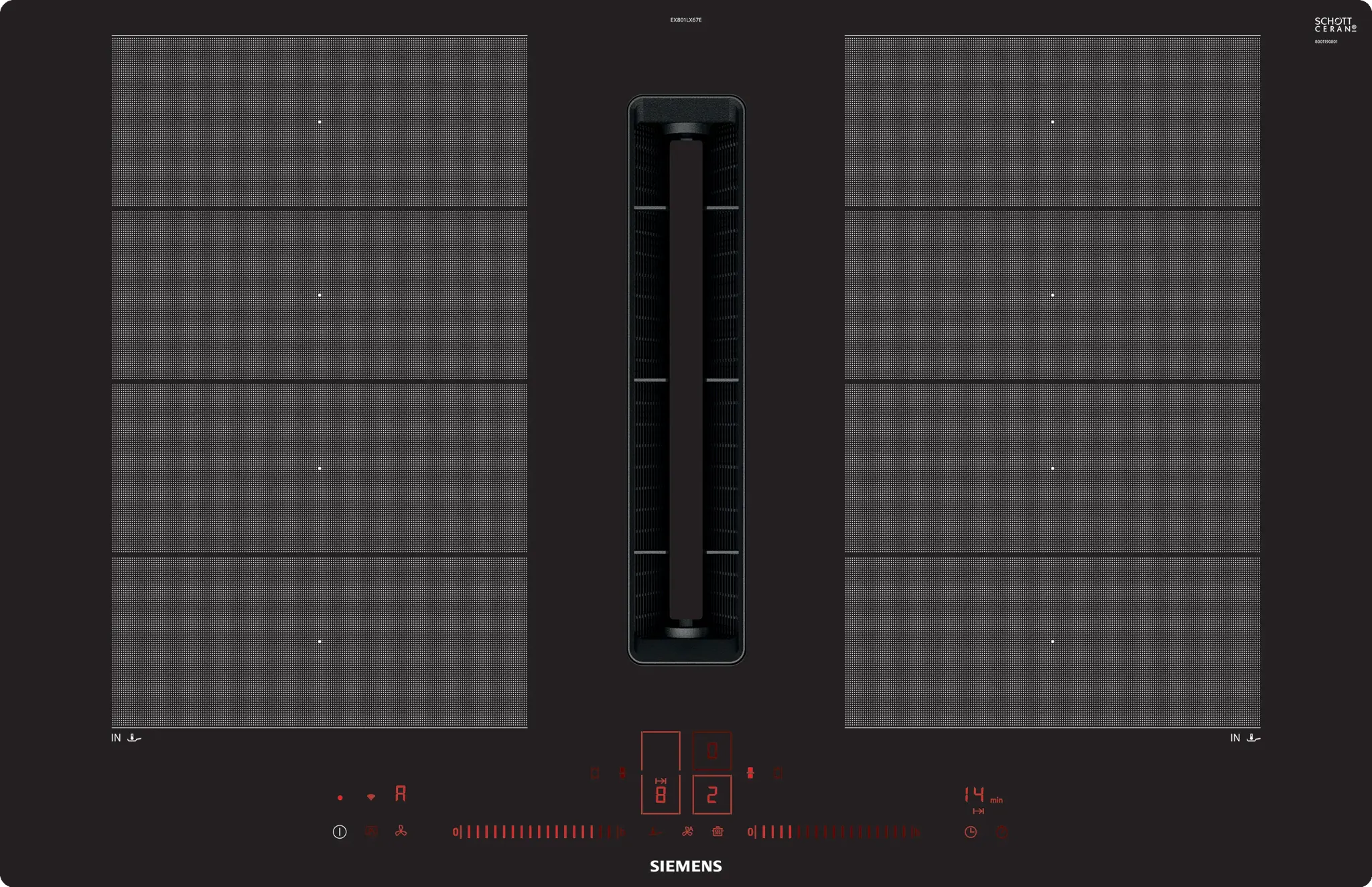 Siemens EX801LX67E iQ700, Induktions Kochfeld mit integriertem Dunstabzug, 80 cm, flächenbündig